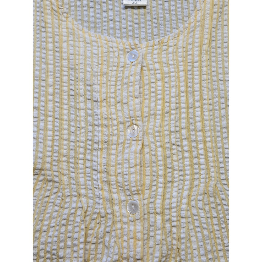 Blair Womens 2XL Yellow White Seersucker Stripe Cotton Button Front Blouse Top - Picture 2 of 7